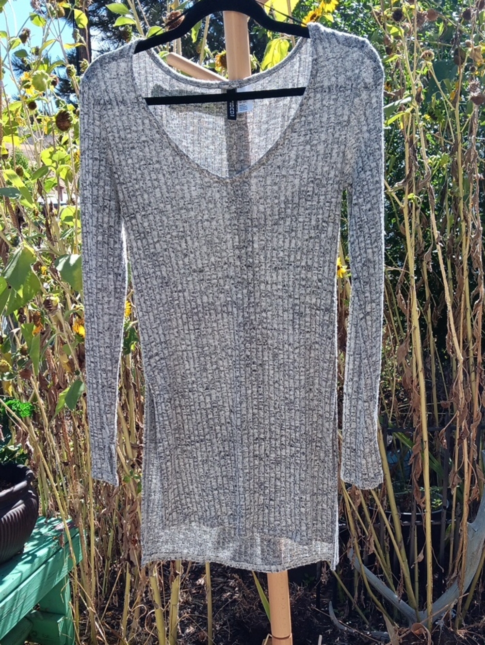 Divided Heather Gray Ribbed Scoop Neck Long Sleeve Top
